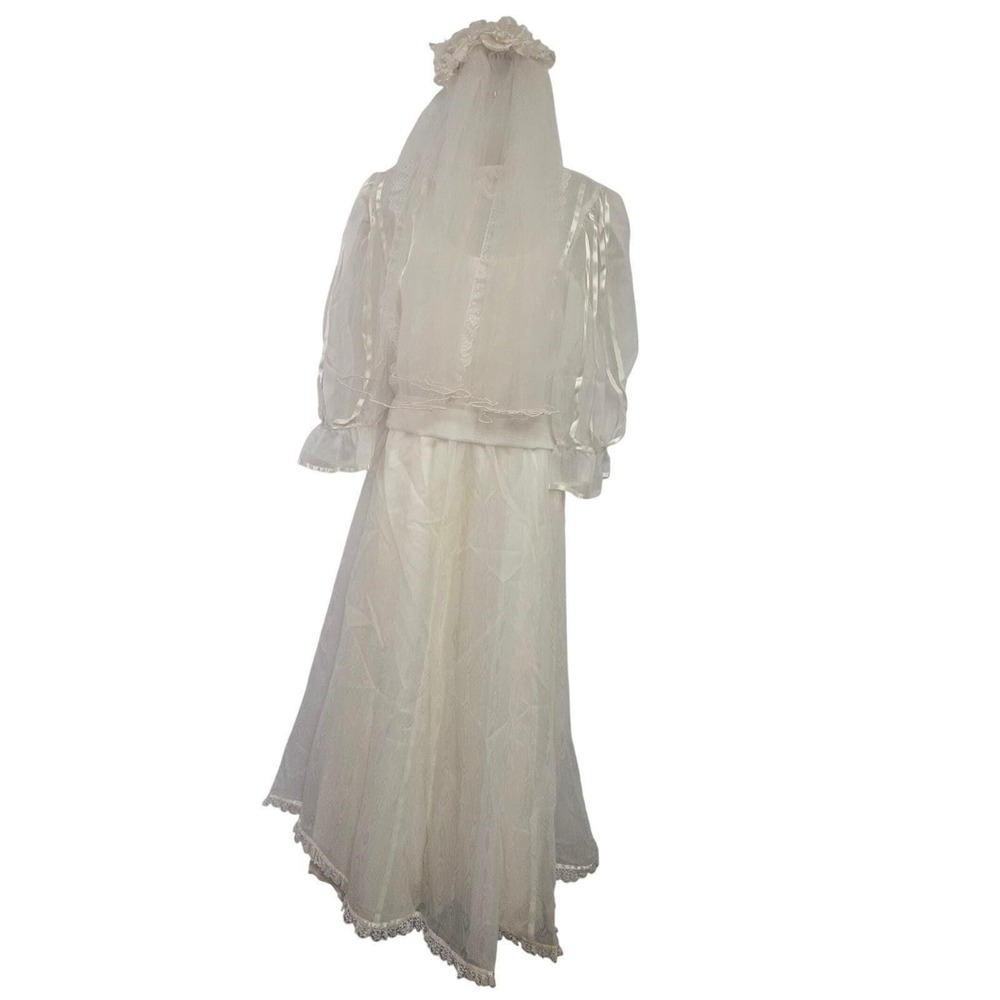 Gunnie Sax Jessica Mcclintock Victorian Wedding Dress Bridal Gown Lace Trim Veil